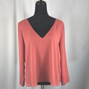 Lucca Deep V Coral Strappy Long Sleeve Blouse